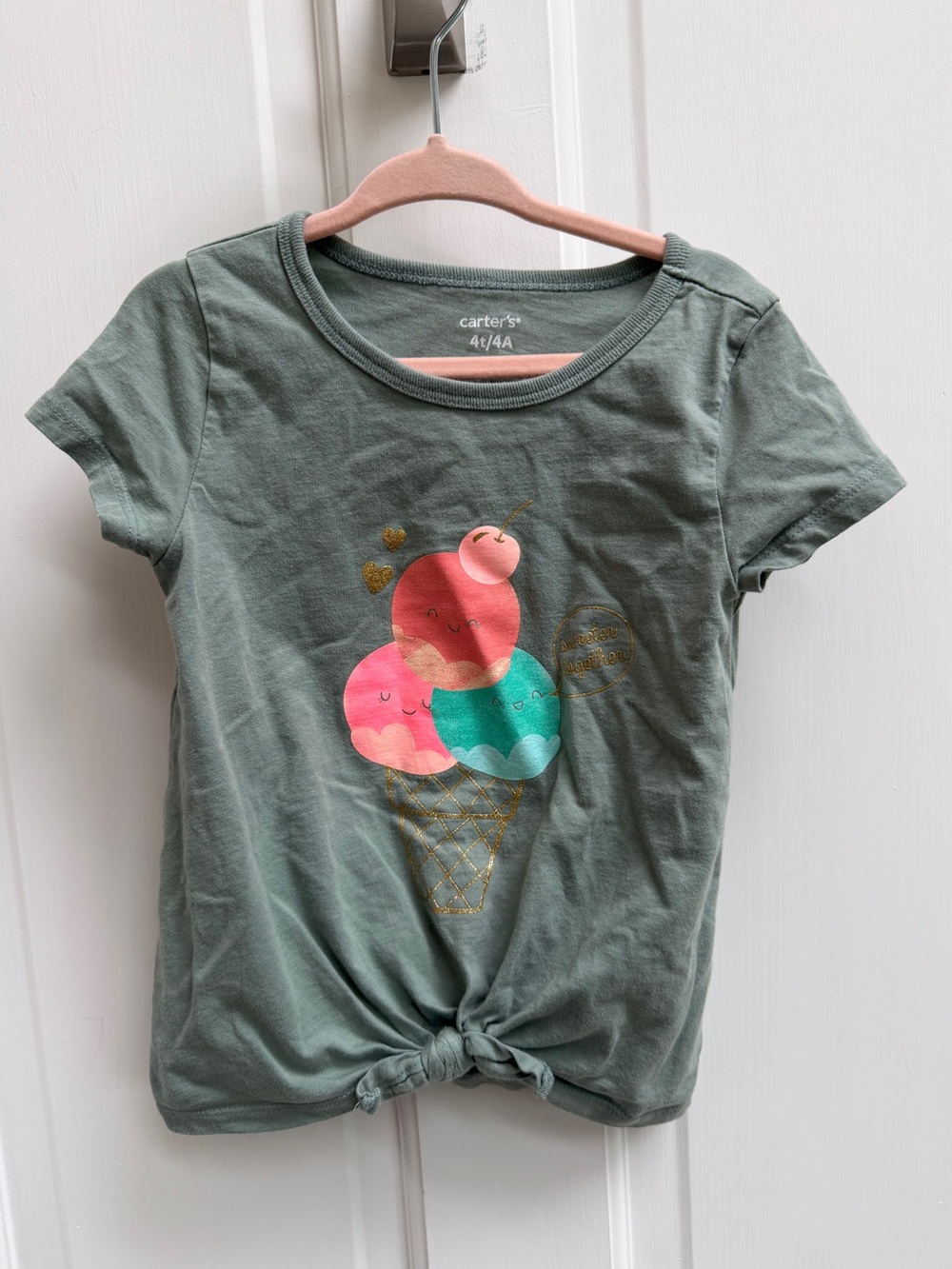 Carter's 4T Girls Green Tie-Front Ice Cream Sweeter Together Short Sleeve Shirt